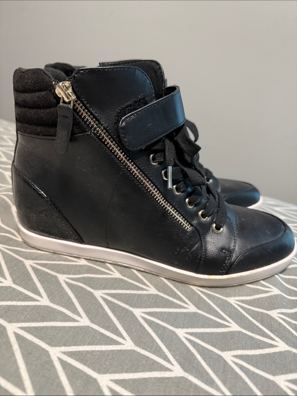 Mix No. 6 Black Wedge Lace-Up Sneaker with Side Zip